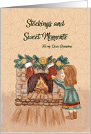 Christmas Little Girl Stockings and Fireplace Grandma card
