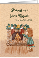 Christmas Little Girl Stockings and Fireplace Sister and Wife card