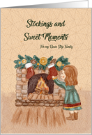 Christmas Little Girl Stockings and Fireplace Step Family card