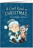 Cool Blue Christmas Santa and Reindeer for Daughter and Partner card