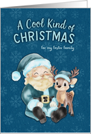 Cool Blue Christmas Santa and Reindeer Foster Family card