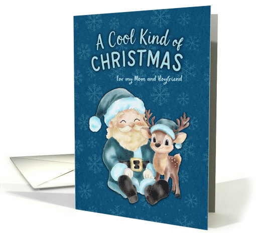 Cool Blue Christmas Santa and Reindeer Mom and Boyfriend card