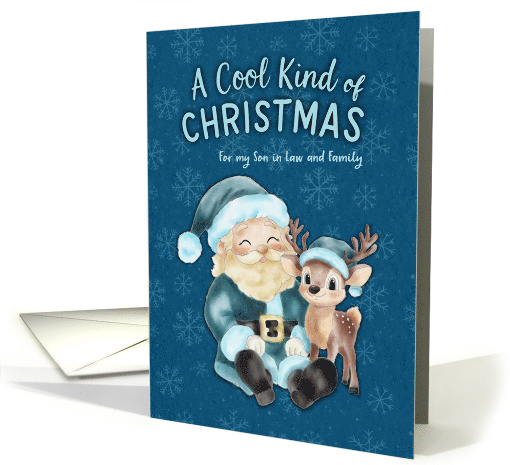 Cool Blue Christmas Santa and Reindeer Son in Law and Family card
