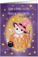 Halloween Cute Pink Cat in Pumpkin Step Sister card