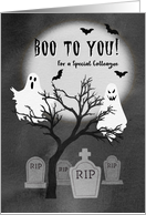 Boo to You Spooky Halloween Ghost Cemetery for Colleague card