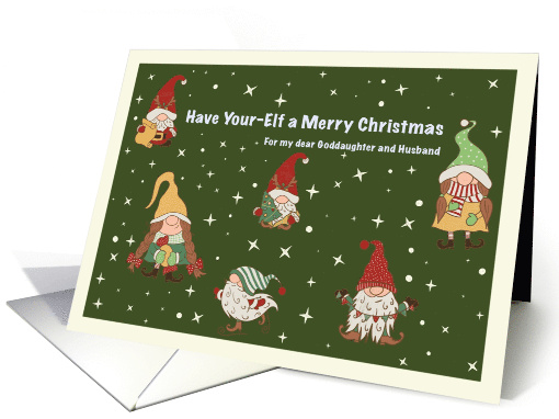 Merry Christmas Little Elves Stars Goddaughter and Husband card