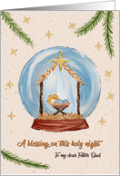 Religious Christmas Nativity Scene in Snow Globe Foster Dad card