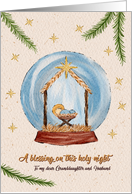 Religious Christmas Nativity Scene in Snow Globe Granddaughter Husband card
