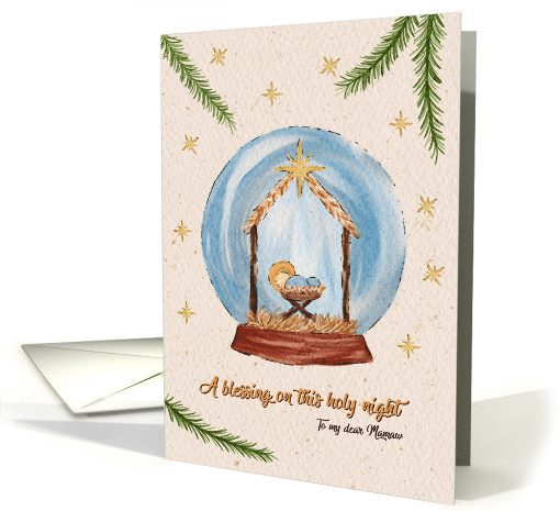 Religious Christmas Nativity Scene in Snow Globe Mamaw card (1943316)