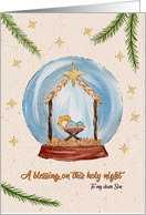 Religious Christmas Nativity Scene in Snow Globe Son card