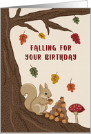 Autumn Birthday Leaves and Squirrel card