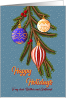 Elegant Christmas Ornaments on Pine Branch for Brother and Girlfriend card