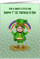 First Happy St Patrick's Day Leprechaun with Rainbow and Gold
