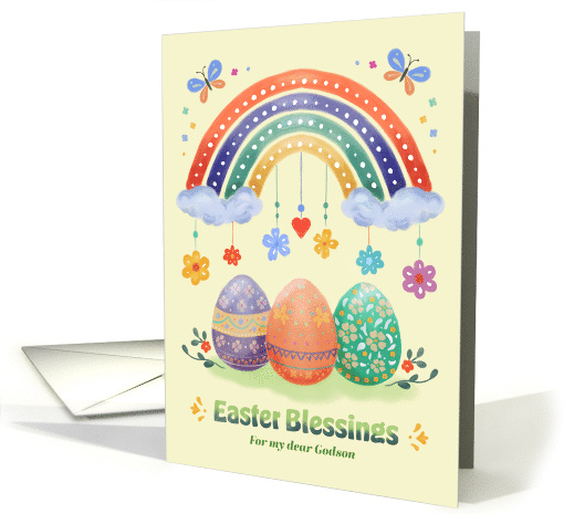 Godson Easter Blessings Rainbow and Floral Eggs Watercolor card