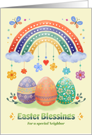 Neighbor Easter Blessings Rainbow and Floral Eggs Watercolor
