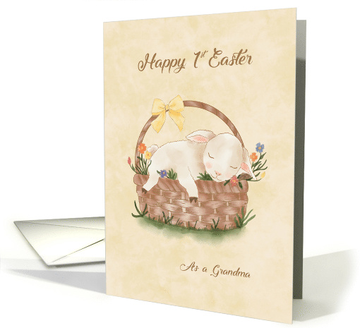 Grandma Happy 1st Easter Lamb in Basket Watercolor card (1965416)