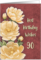 90th Birthday Elegant Floral Warm Yellow Vintage Style card