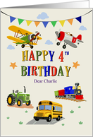4th Birthday Custom Name Vintage Vehicles Birthday Adventure