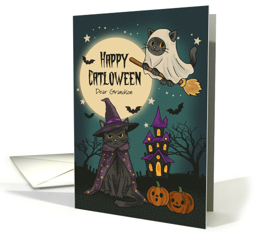 Custom Relation Halloween Spooky Cute Black Cats at Night card