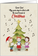 Dad Christmas Caroling Children Watercolor card