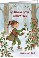 Aunt Christmas Cute Elf Gathering Holly Watercolor card