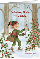 Wife Christmas Cute Elf Gathering Holly Watercolor card