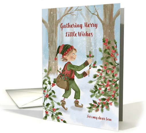Son Christmas Cute Elf Gathering Holly Watercolor card (1989788)