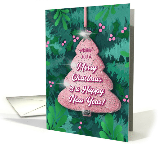 Christmas Wishes with a Pink Tree Ornament and Pink Berry card
