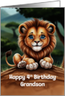 Grandson’s 4th Birthday Cute and Colorful Lion Artwork card