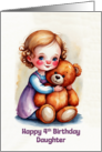 Daughter’s 4th Birthday Cute Girl Hugging Teddy Artwork card