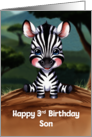 Son’s 3rd Birthday Cute and Colorful Zebra Artwork card