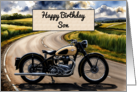 Son’s Birthday Watercolor Vintage Classic Motorcycle card