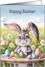 Happy Easter Watercolor Rabbit Painting Eggs card