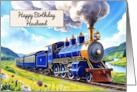 Husband’s Birthday Watercolor Vibrant Vintage Steam Train card