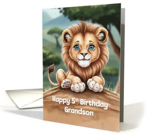 Grandson's 5th Birthday Cute and Colorful Lion Artwork card (1895934)