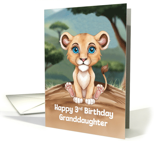 Granddaughter's 3rd Birthday Cute and Colorful Lion Artwork card