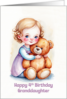 Granddaughter’s 4th Birthday Cute Girl Hugging Teddy Artwork card