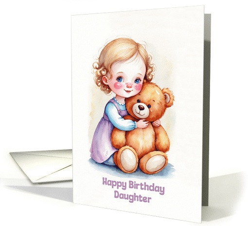 Daughter's Birthday Cute Girl Hugging Teddy Artwork card (1897082)