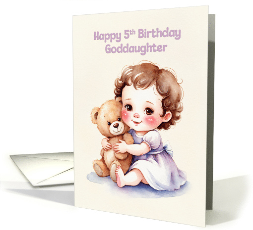 Goddaughter's 5th Birthday Cute Girl Hugging Teddy Artwork card