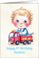 Godson’s 5th Birthday Cute Boy Playing With Firetruck Artwork card