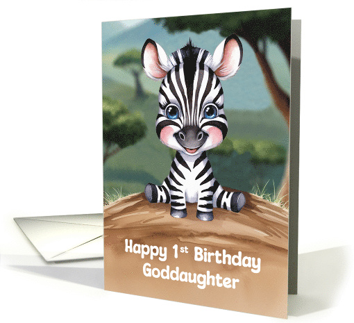 Goddaughter's 1st Birthday Cute and Colorful Zebra Artwork card