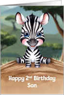 Son’s 2nd Birthday Cute and Colorful Zebra Artwork card