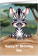 Son’s 3rd Birthday Cute and Colorful Zebra Artwork card