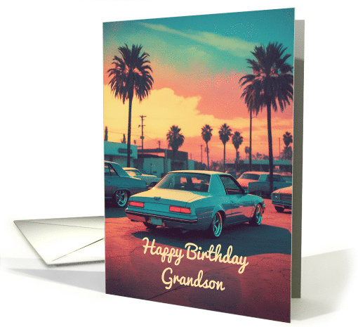 Happy Birthday Grandson Nostalgic Classic Car Scene card (1901020)