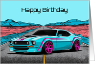 Happy Birthday Abstract Concept Muscle Car card
