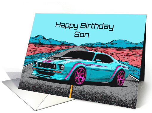 Son's Birthday Abstract Concept Muscle Car card (1911664)
