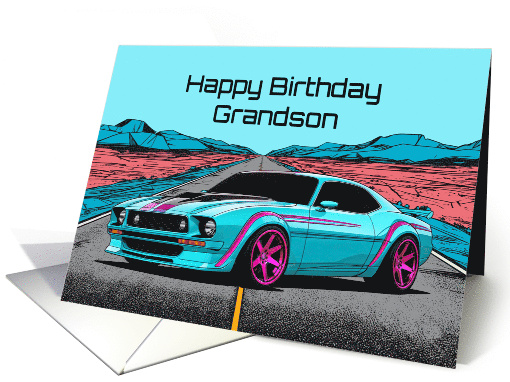 Grandson's Birthday Abstract Concept Muscle Car card (1911668)