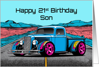 Son’s 21st Birthday Abstract Concept Hot Rod Truck card