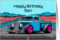 Son’s Birthday Abstract Concept Hot Rod Truck card