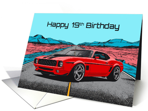 Happy 19th Birthday Abstract Concept Red Muscle Car card (1912478)